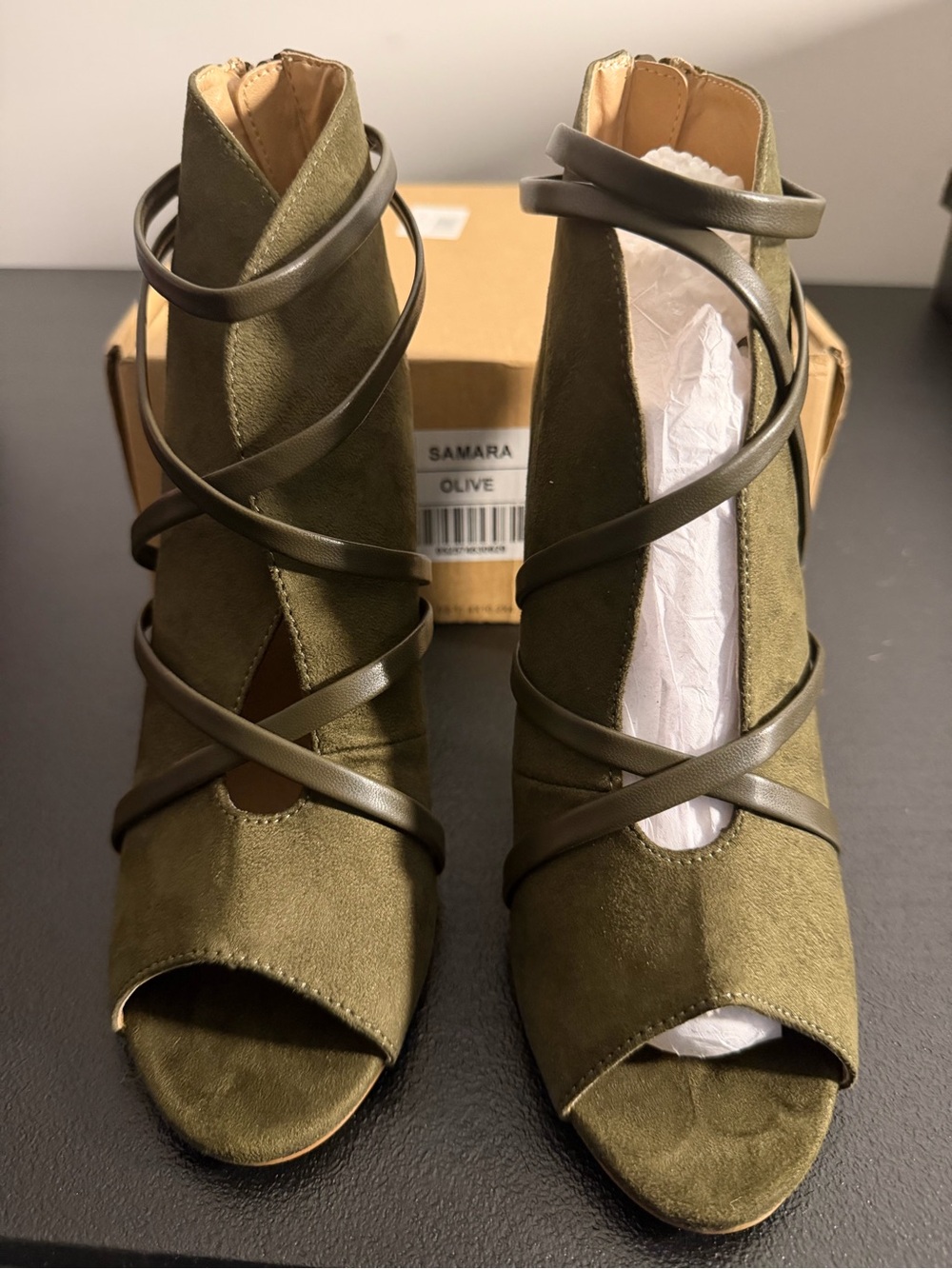 Journee Collection Olive Suede Lace-Up Peep-Toe Heeled Boots